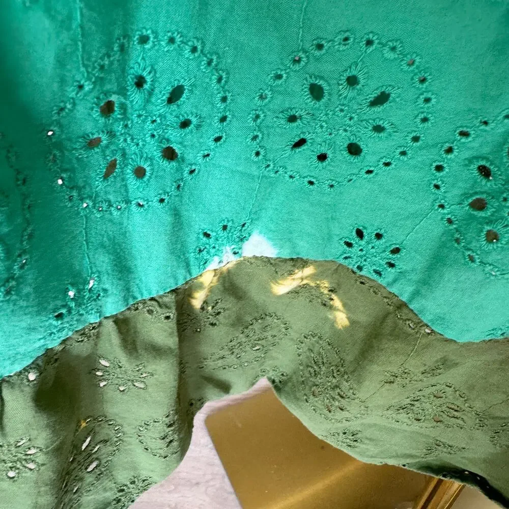 Slate & Willow Green Pink Tiered Ruffle Maxi Dress Size 0 Eyelet Cotton $310 - Picture 10 of 10